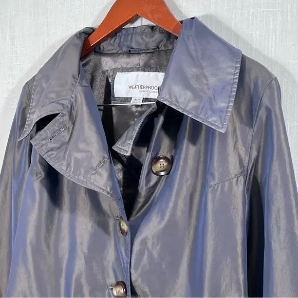 Weatherproof Gray Iridescent Trench Belted Raincoat Jacket Size M - Picture 4 of 13